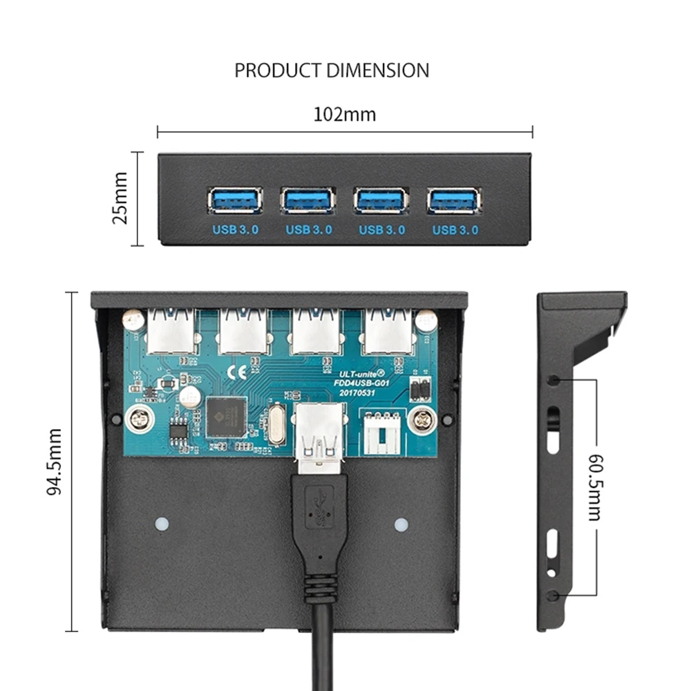 MOWU 3 5-дюймовый 4-портовый USB 5 чехол для компьютера с расширительной передней