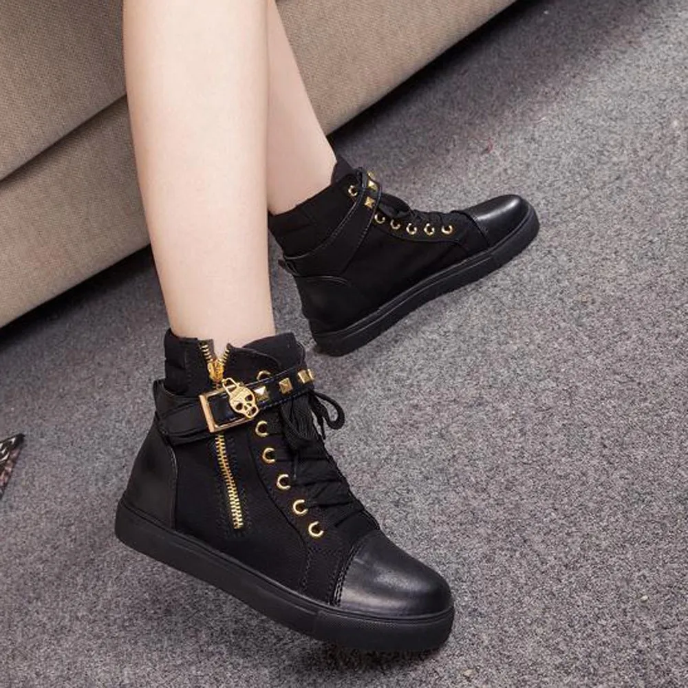 

Zapatillas Mujer Verano 2019 Fashion High-top Solid Color Zip Sneakers Shoes Chaussures Femme Ete Flat Canvas Women Shoes #8