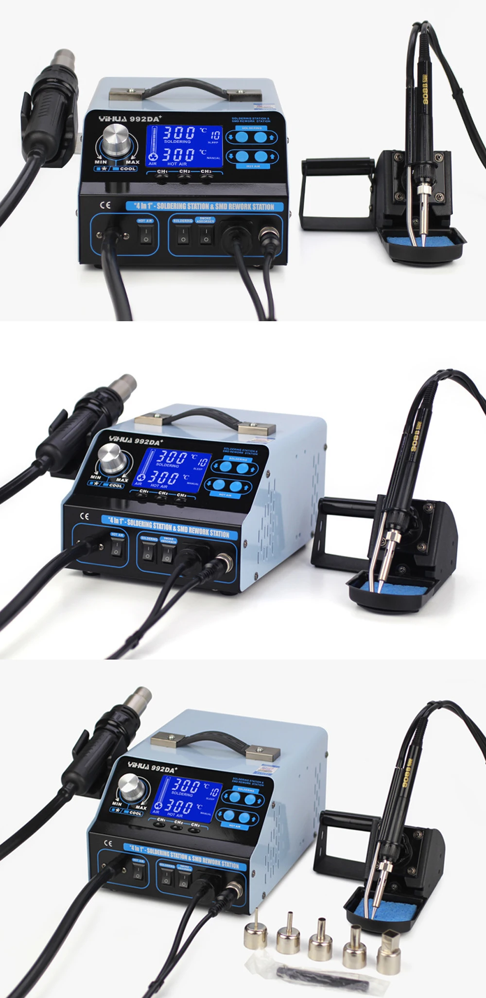 YIHUA 992DA+ ЖК-паяльная станция с дымчатым паяльником вакуумная Ручка паяльная станция BGA сушилка для горячего воздуха сварочная станция