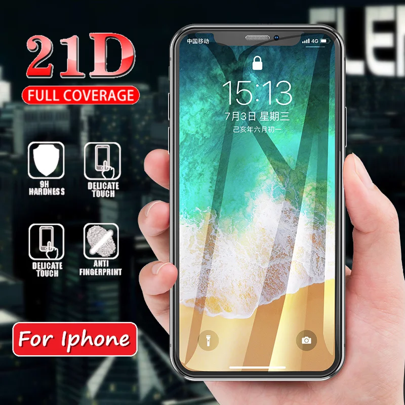 21D Защитное стекло для Iphone X XS MAX Full чехол 7 8 6 6S Plus XR 10H Защитная пленка