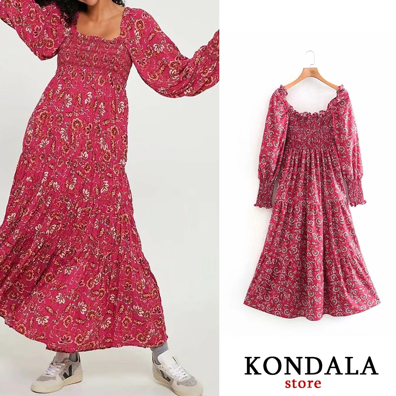 Женское платье с цветочным принтом KONDALA Za винтажное эластичное до середины икры