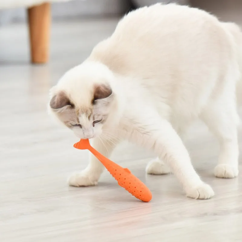 

Soft Silicone Mint Fish Cat Toy Catnip Pet Toy Clean Teeth Toothbrush Chew Cats Toys Fish Shaped Interactive Supplies New