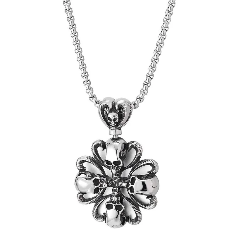 

Popular fashion cross skull flower necklace pendant trendy masculine retro style hip-hop riding motorcycle accessories gift