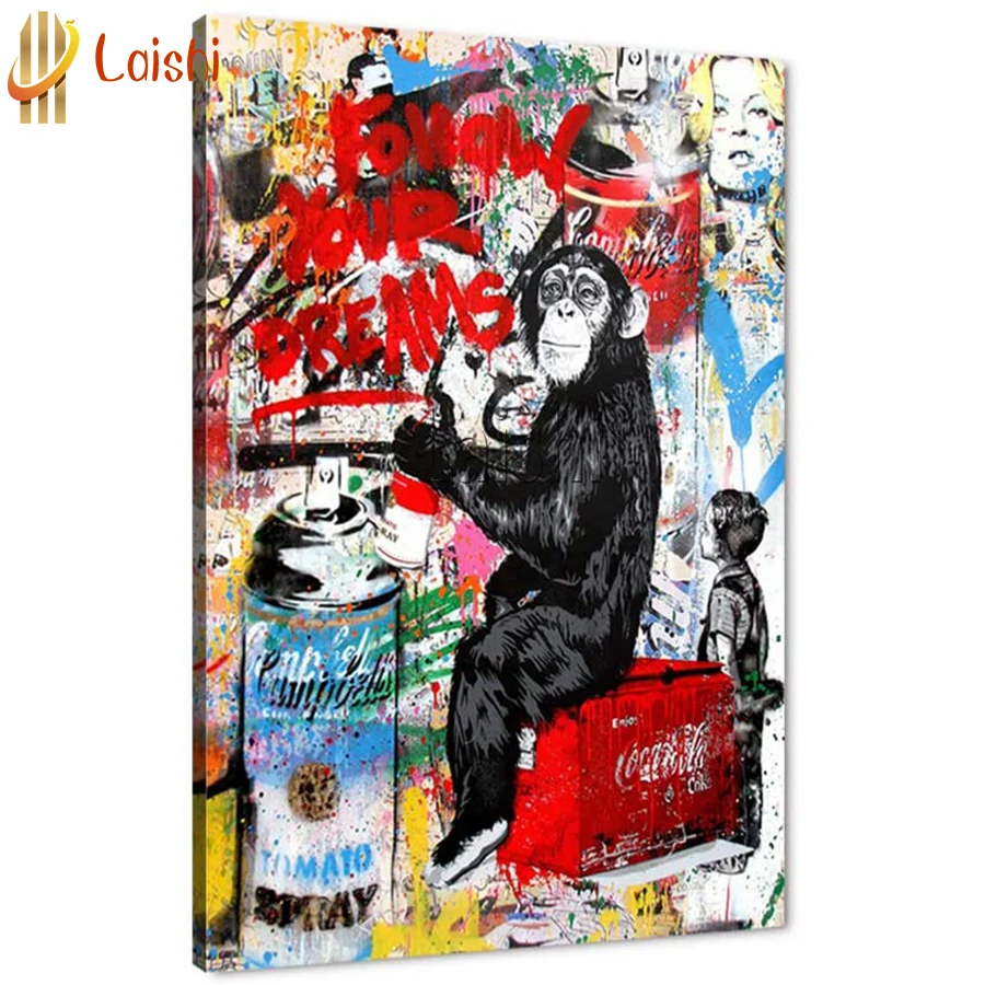 

Алмазная вышивка, абстрактная граффити, Горилла, алмазная живопись, животное, вышивка крестиком 5d, полная квадратная круглая картина, пазлы ...