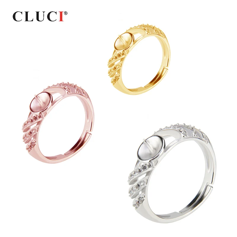 

CLUCI модное кольцо из стерлингового серебра 925 пробы с круглым жемчугом, кольцо для крепления для женщин, розовое золото, серебро, циркон, прос...