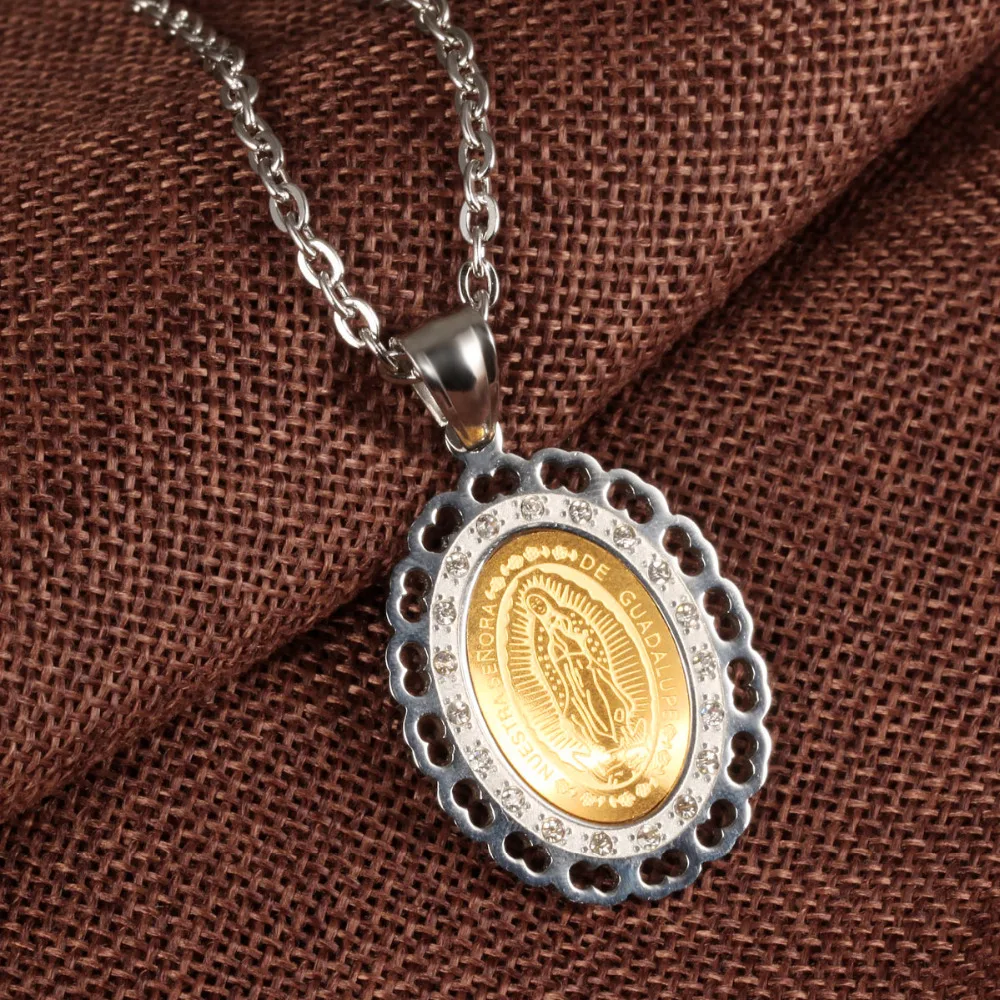 

OPK Virgin Mary Unisex Necklaces New Fashion Stainless Steel + Cubic Zirconia Religious Women Men Jewelry Pendant GX1066