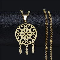 stainless steel dreamcatcher tassel charm necklace women bohemia flower necklaces boho jewelry collier ras de cou n8020s05