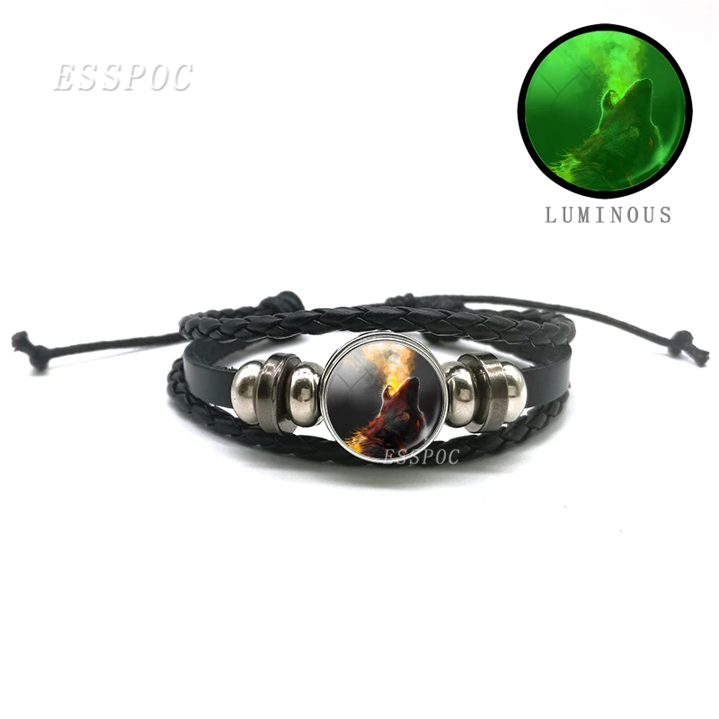 Новый модный светящийся в темноте Воющий мужской черный тканый браслет с волчьим