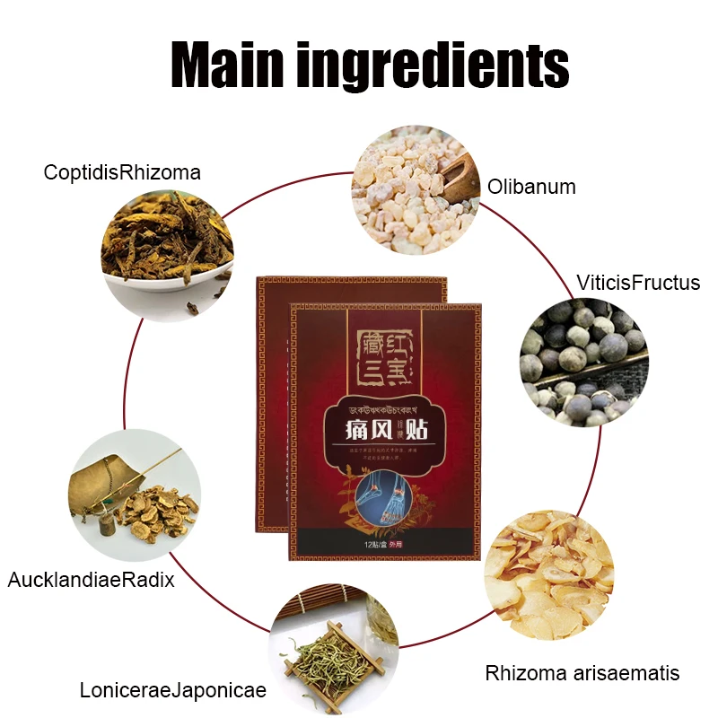 

12Pcs/Box Gout Stickers Treatment Joint Bone Pain Killer Patch Sore Neck Health Stickers Muscle Relaxation Drug Plasters