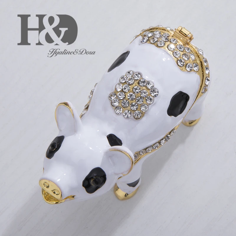 H & D ручная роспись эмаль пятнистая свинья металлический брелок коробка кристалл
