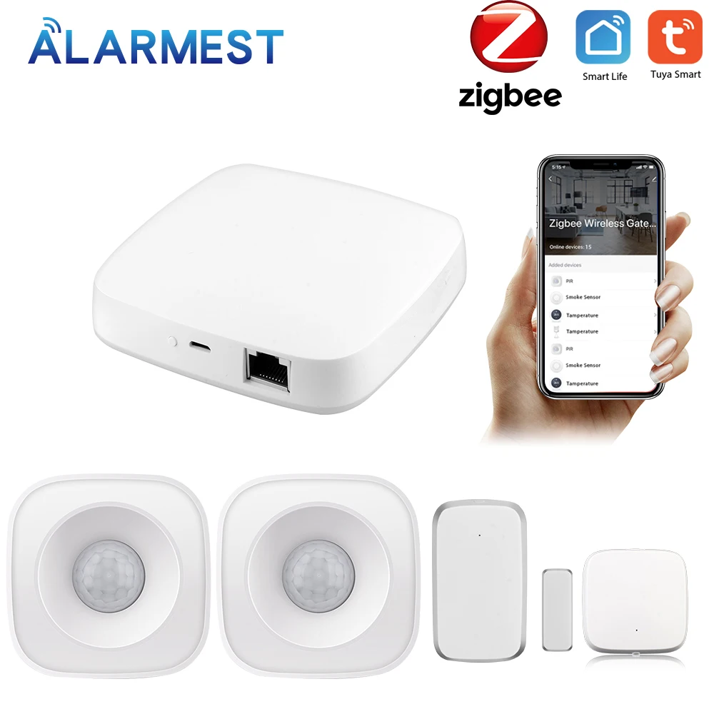 

Alarmest Tuya Wired Zigbee Gateway Hub Home Automation Scene Security Alarm Kit PIR Door&Window Temperature&Humidity Sensor