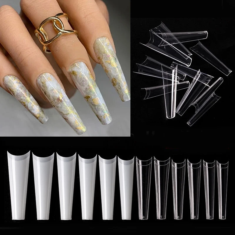 504Pcs Extra Long Coffin Nails False Nail Tips French Manicure  Fake 12 Size Acrylic UV Gel Polish Nail Art⁪ Tool