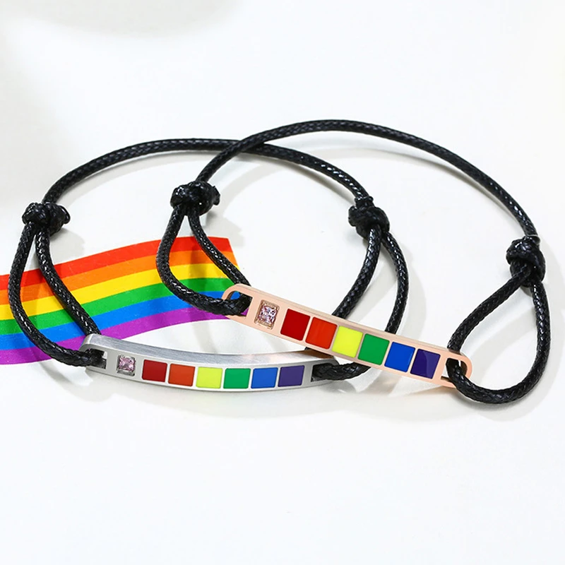 ЛГБТ Радужный Браслет из нержавеющей стали регулируемый веревочный ремешок BFF