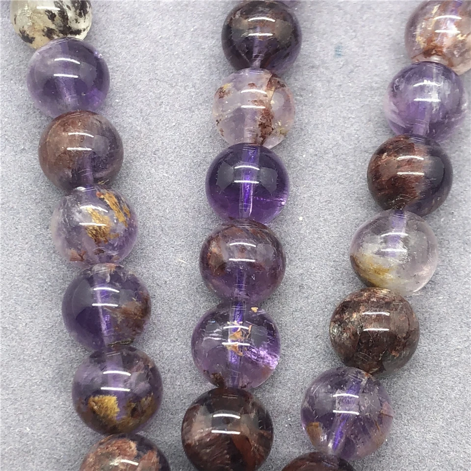 Фиолетовые фантомные кварцевые хрустальные бусины 6-12 мм круглые из натурального