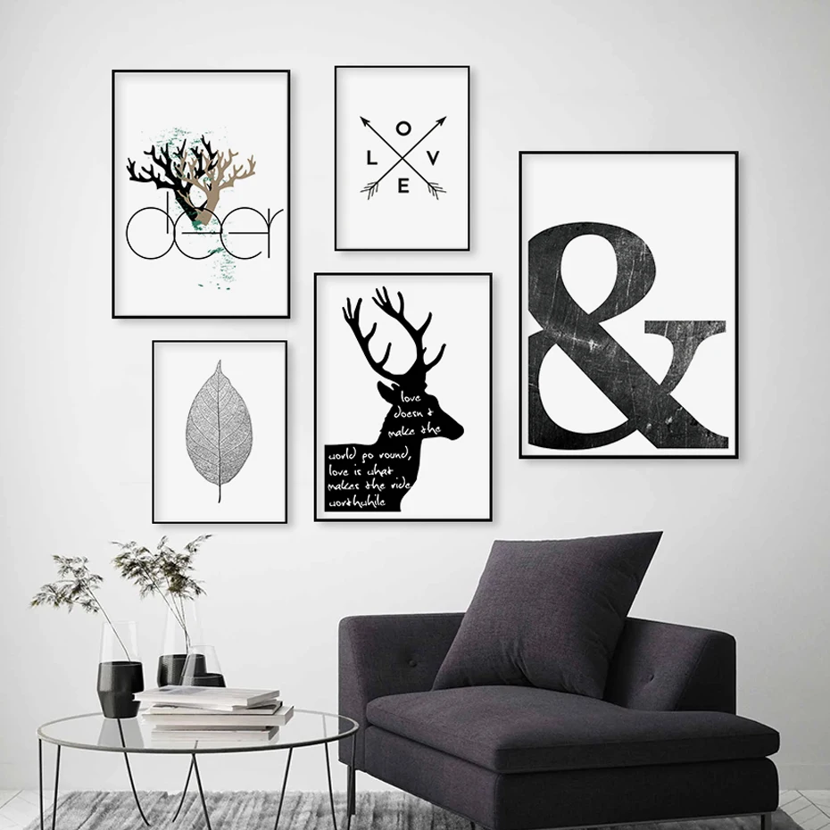 

Nordic Abstract Canvas Paintings Scandinavia Deer Love Symbol Wall Art Pictures Poster Print Gallery for Living Room Home Decor