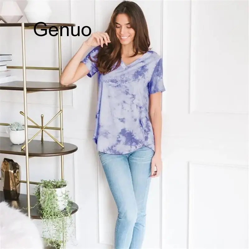 2020 женские тай-дай футболка Повседневная Женская обувь топы летние футболки с