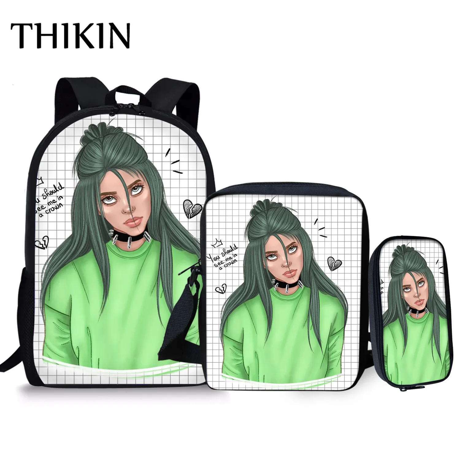 Женский рюкзак THIKIN Rapper Billie Eilish для девочек-подростков, школьная сумка в стиле хип-хоп для женщин, вместительная сумка для путешествий, Студенческая сумка Mochila