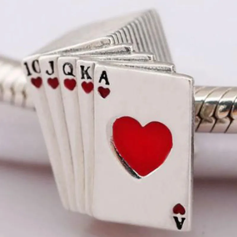 

100% 925 Sterling Silver Bead New Playing Card Beads Fit Pandora Women Bracelet & Necklace Diy Jewelry
