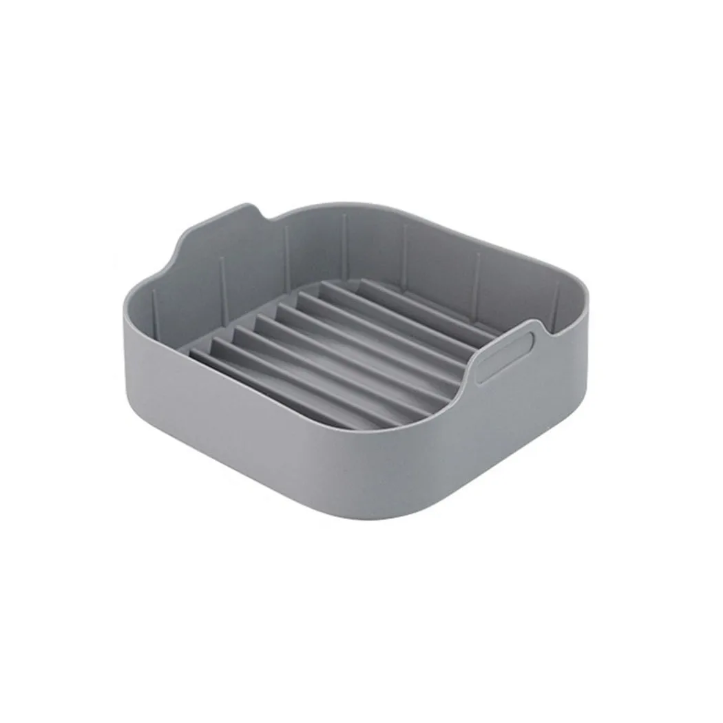 

20.5cm Square Reusable Silicone Frying Pan Air Fryer Accessories Kitchen Baking Dishes Tray Eco-Friendly Non-Sticky Gray Pink