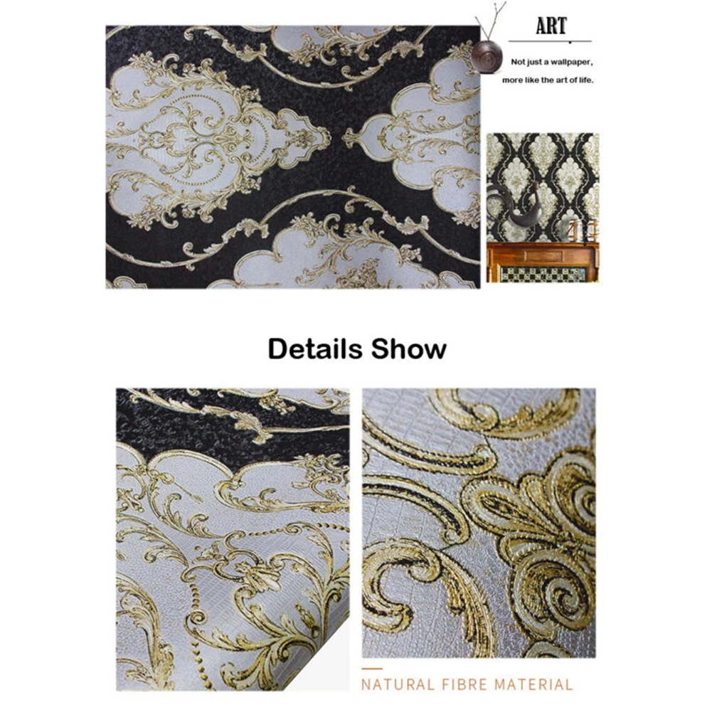 

Black Gold Wall Stickers Damask Waterproof Murals Decals 1 Roll Home Bedroom