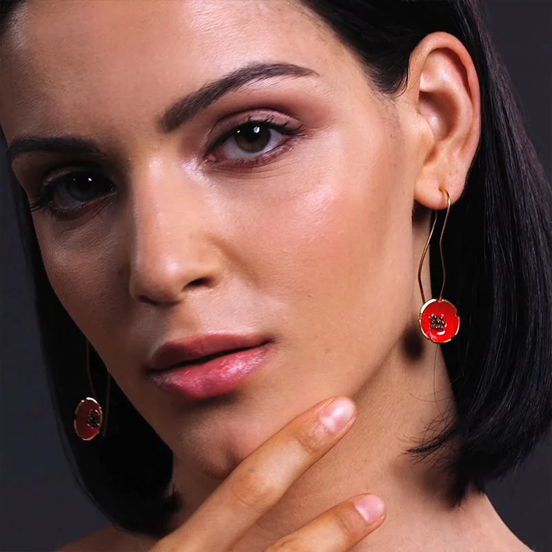Изысканные висячие серьги с красным цветком для женщин 2022 новые ювелирные