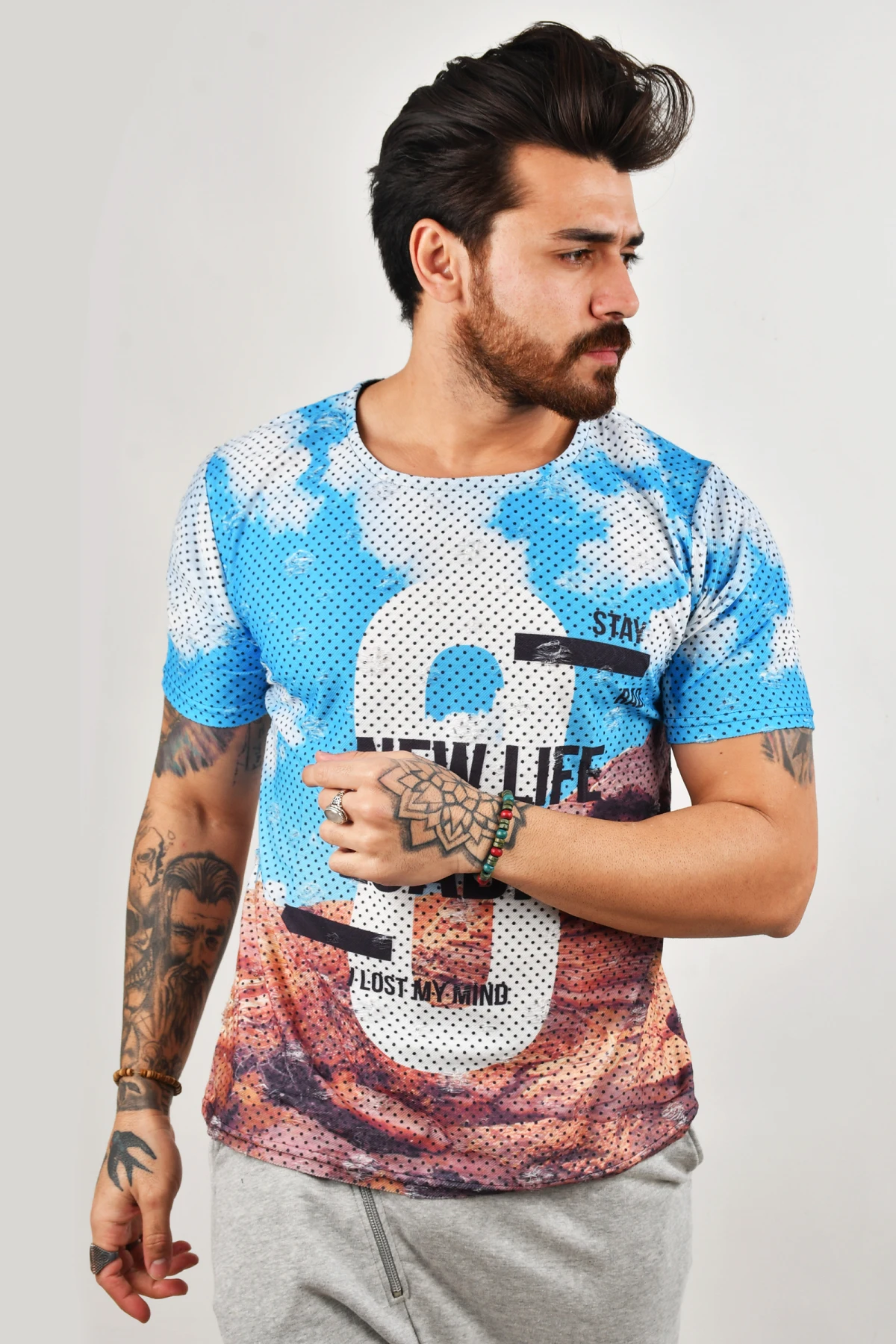 

DeepSEA Printed Men 'S Oval Collar T-Shirt 2100463