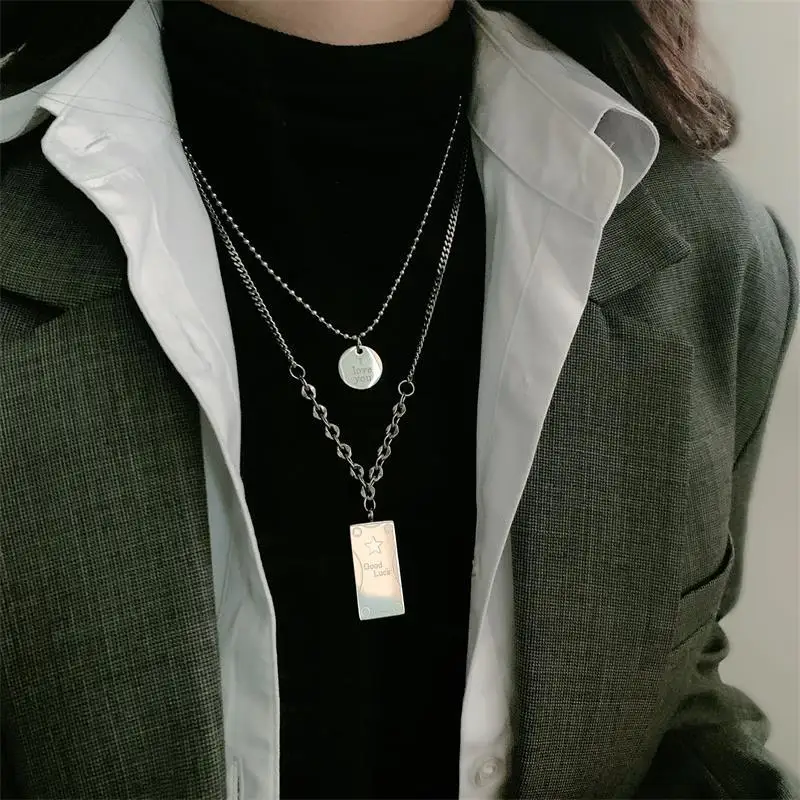 

Fashion titanium steel double-layer necklace women simple wild sweater chain hot sale