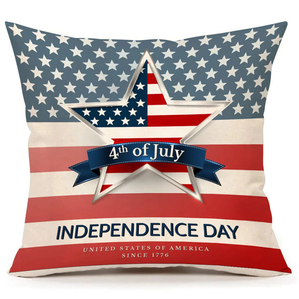 

45*45 July 4th Cushion Cover Independence Day Linen Cotton American Flag Pillow Cases Sofa Chair Home Decor Throw Pillow Cover