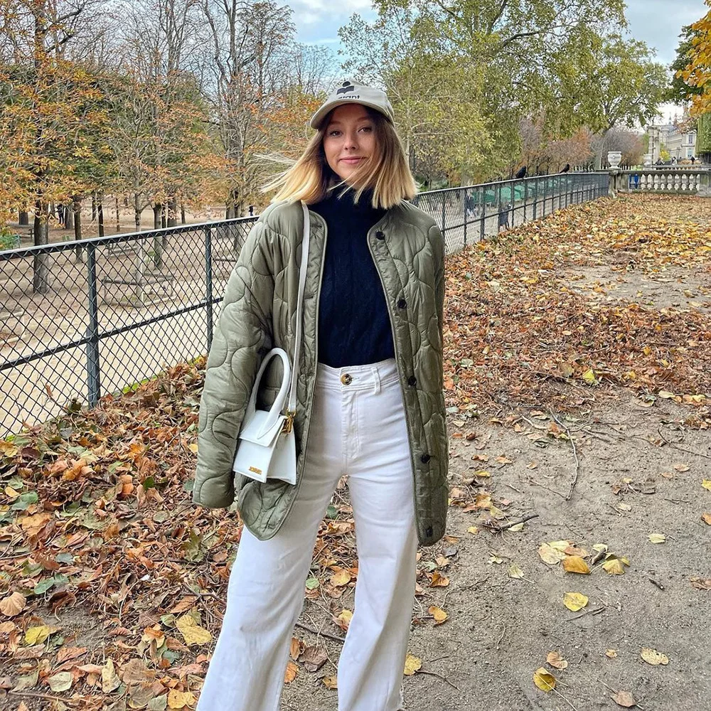 

XIKOM 2021 Winter Army Green Parkas Femme O Neck Pockets Warm Quilted Coats Vintage High Street Oversize Quilted Coat For Women