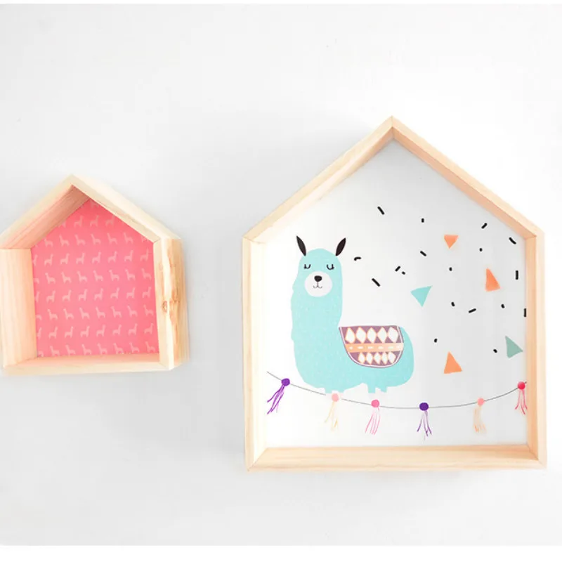 Скандинавский деревянный стеллаж для хранения в форме домика полка детской