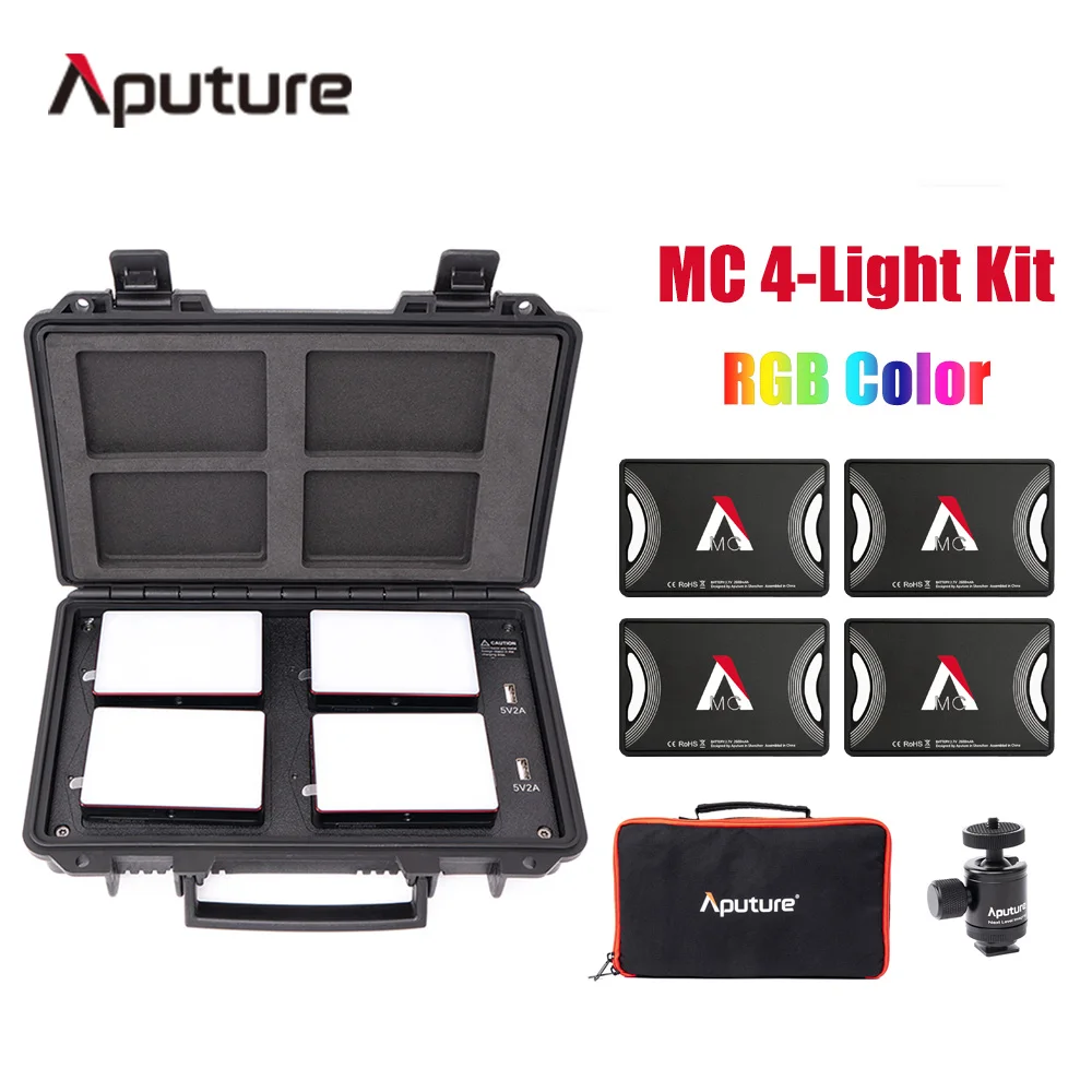 Aputure AL светильник MC 4 Travel Kit RGB Film HSI CC TFull Color 3200K-6500K с портативным беспроводным