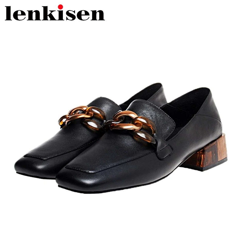 Женские туфли лодочки из коровьей кожи Lenkisen модные с квадратным носком на