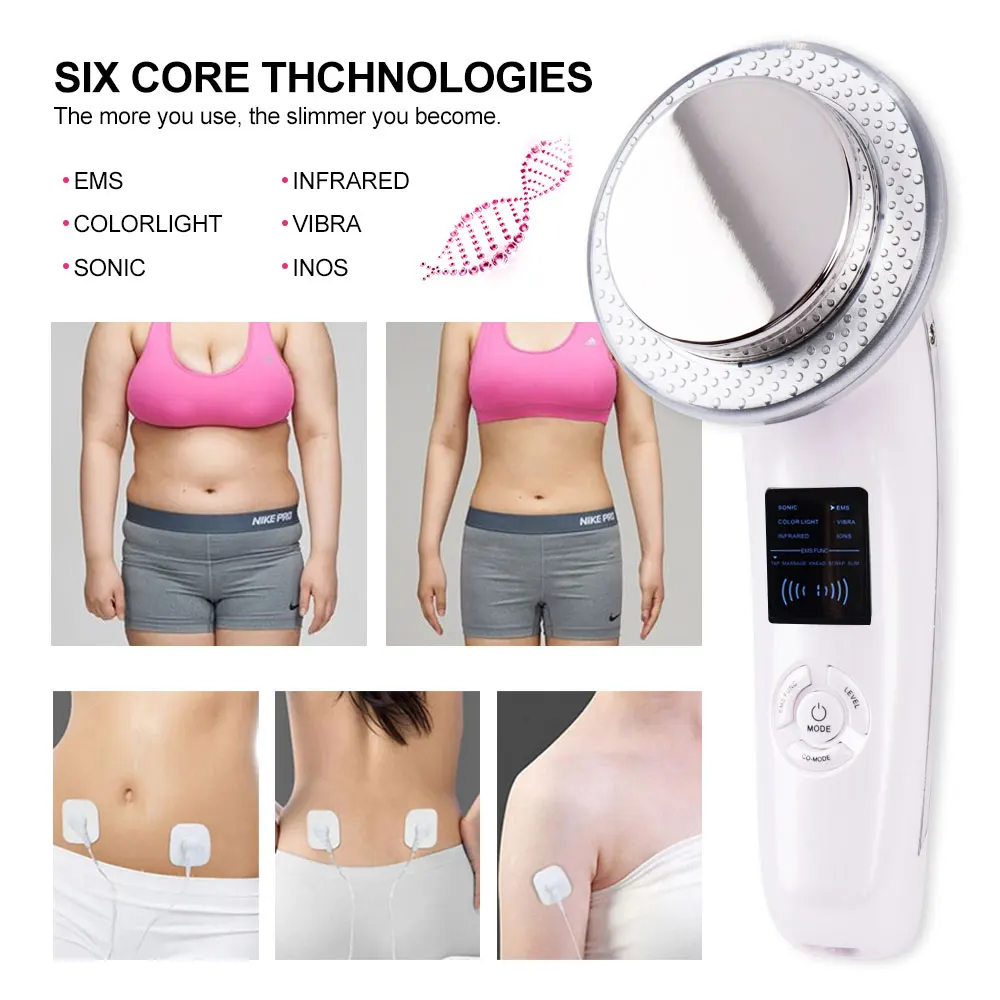 Beste 6IN1 Lcd Ultrasone Cavitatie Rf Ems Vet Brander Afslanken Massage Cellulitis Machine Gezicht Body Massager Huidverzorging Anti Cellulite