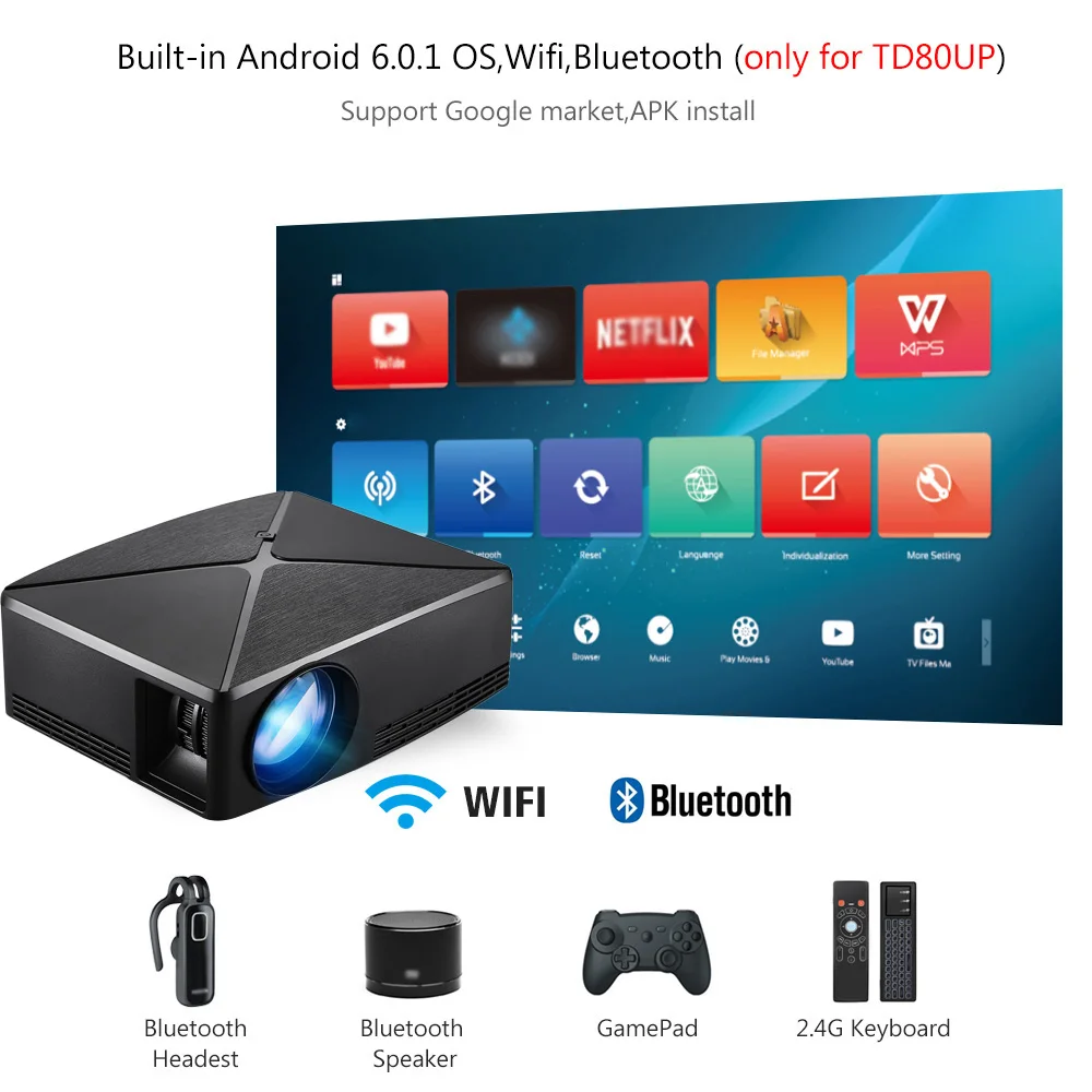 Проектор с поддержкой Wi Fi и Bluetooth для Android 6 0 видеопроектор HD HDMI совместимый 3D 4K