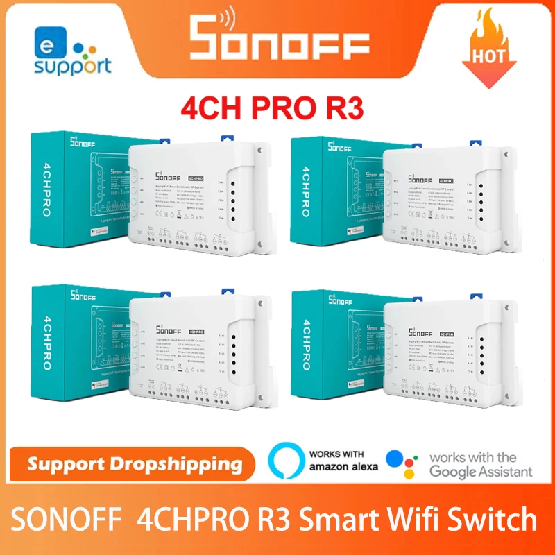 

SONOFF 4CH PRO R3 Wifi Light Switch Remote 433 Mhz RF Smart Home Controller 4 Channel/ Gang Intelligent Wireless Switch Module