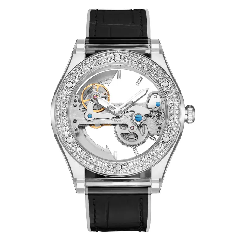 

Davena New Automatic Mechanical Watch Women Double-sided Transparent Clock Full Diamond Table Ladies Mechanical Watch Waterproof