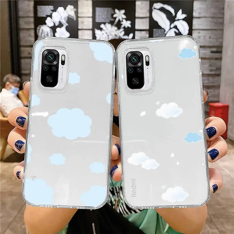 

Cartoon Clouds Phone Case For Xiaomi 11 Redmi Note 10 9 8 7 pro lite T A S 10T 9A 9S 8T Pro 4G Transparent Coque Funda
