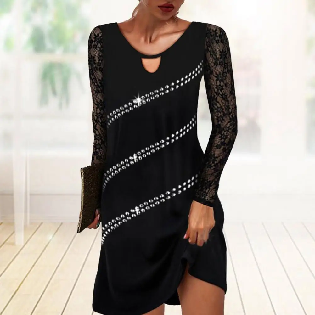 

Great Pure Color Women Splicing Party Dress Mini Dress Soft A Line