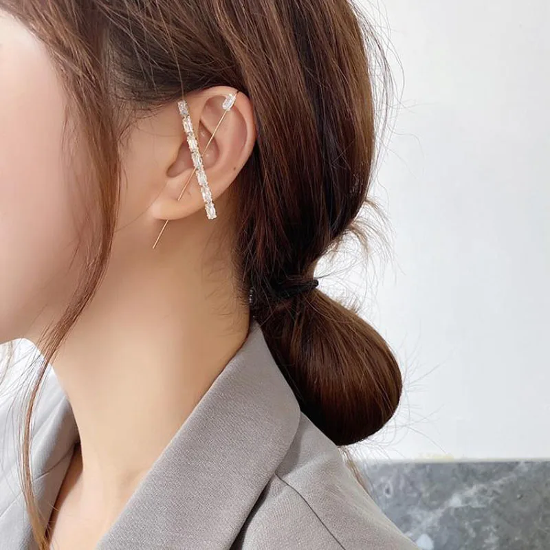 Длинные серьги гвоздики на гусеничном крючке модные с кристаллами и молнией