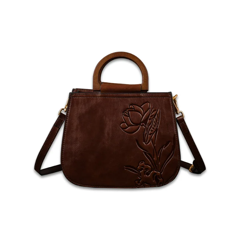 

Jojopugo Vintage Embossing Flower Ladies Shoulder Bags Top Quality Hand Painted Handmade Genuine Cowhide Leather Women Handbag