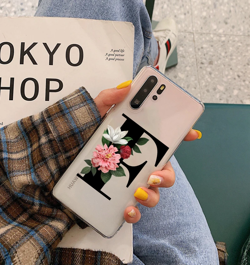 TPU Custom name shell letters TPU Soft Phone Case for Huawei P8 P9 P10 P20 P30 Lite Pro Mate10 Mate 20 Mate 30pro cover - Color: TPU