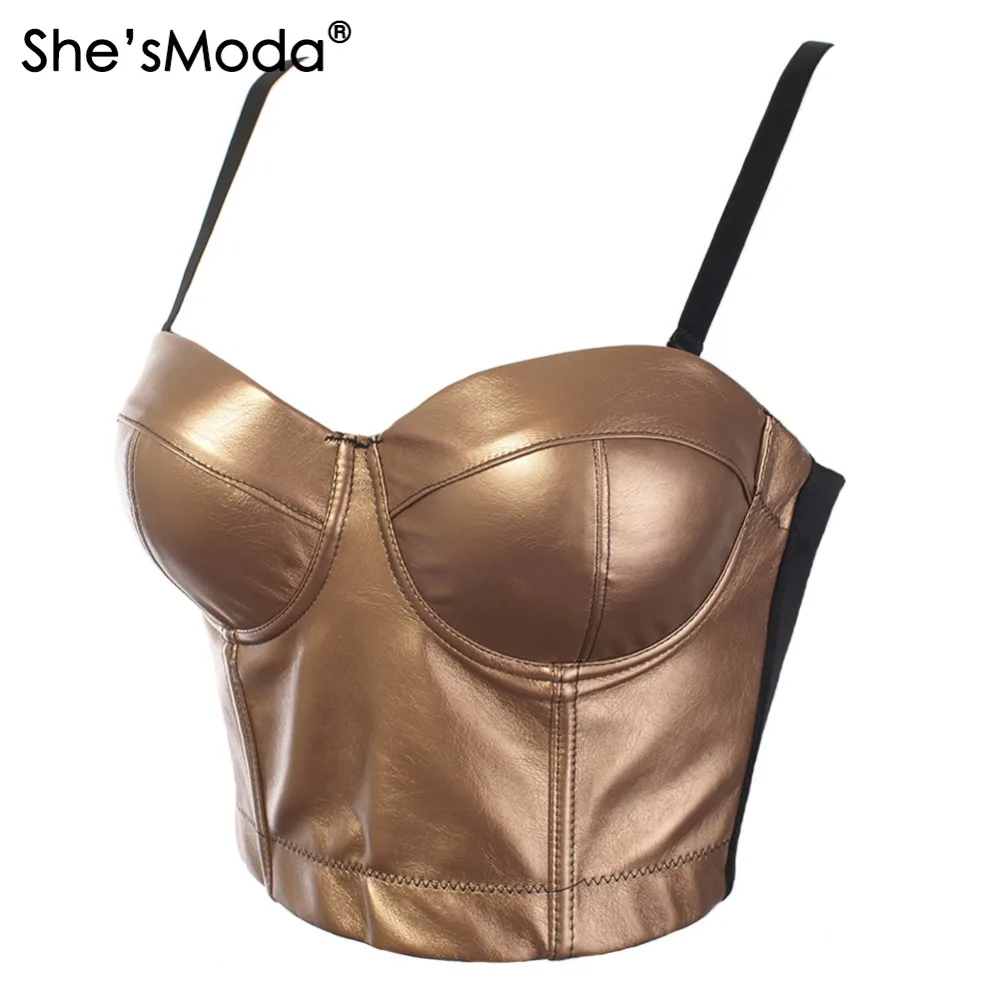 She'sModa искусственная кожа Bralet женский бюстье бюстгальтер ночной клуб вечерние обрезанный Топ жилет размера плюс