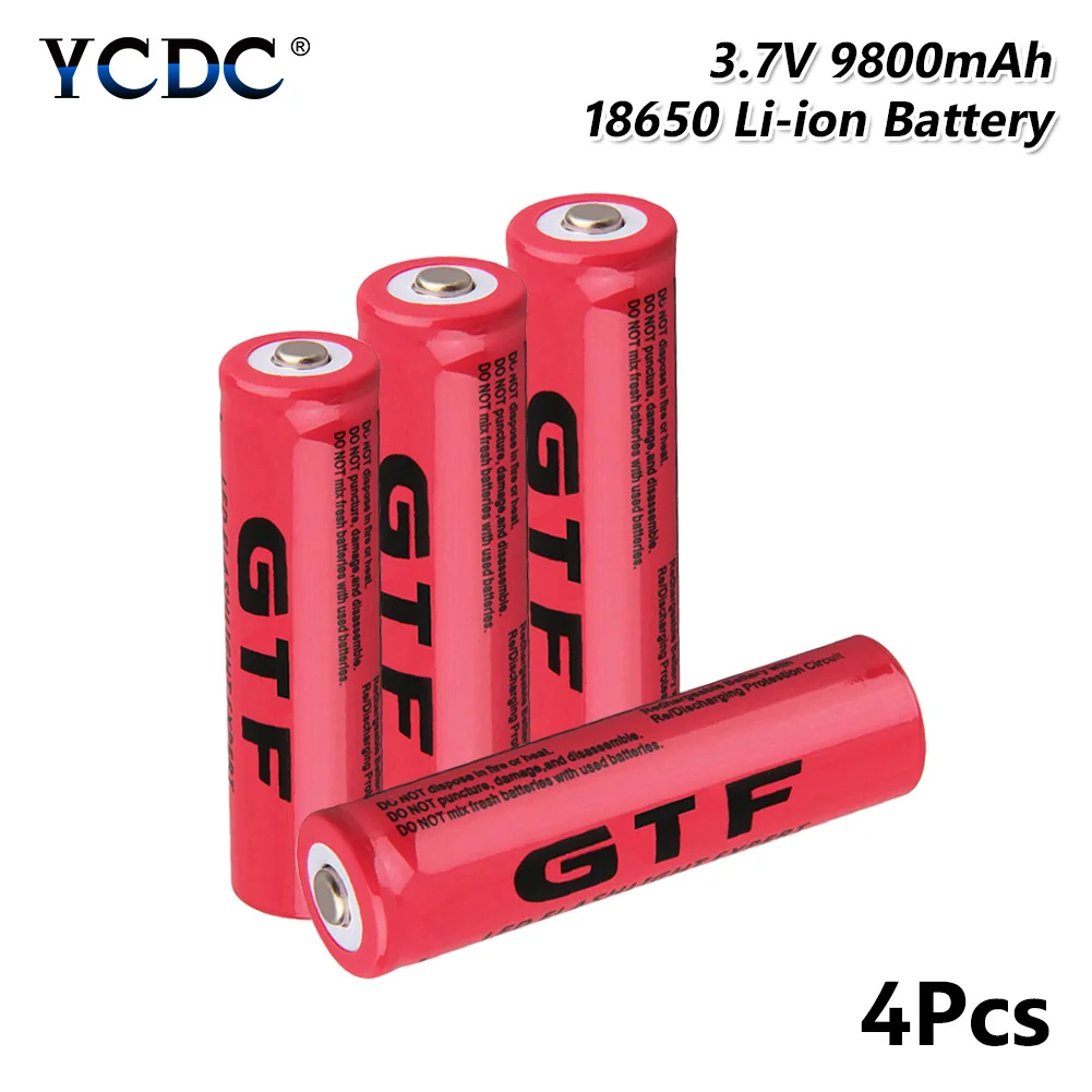 4 шт. остроконечный Топ GTF 18650 аккумуляторные батареи 3 7 V 9800mAh литиевая батарея для