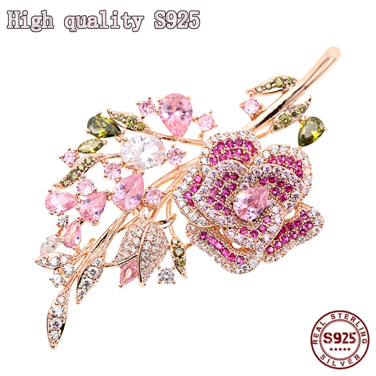 

Fashion Jewelry High Quality Heavy Craft Inlaid Color Zircon Brooch Flower Pin Evening Dress Accessories