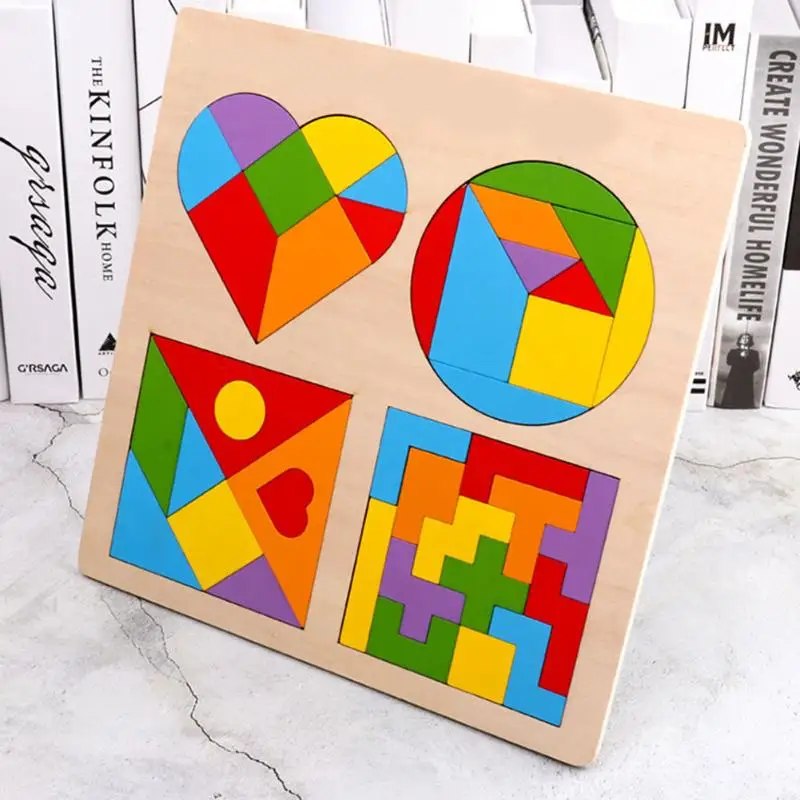4 in 1 Creative Wooden Puzzle Exercise Practical Ability Color Cognition Geometric Color Jigsaw Baby Wisdom Development Toy