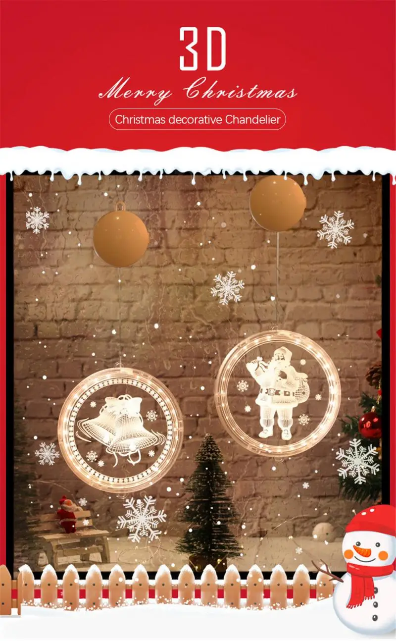 

3D disc hanging lights LED Christmas lights bells snowflakes battery lights room decoration lights 2020 NEW
