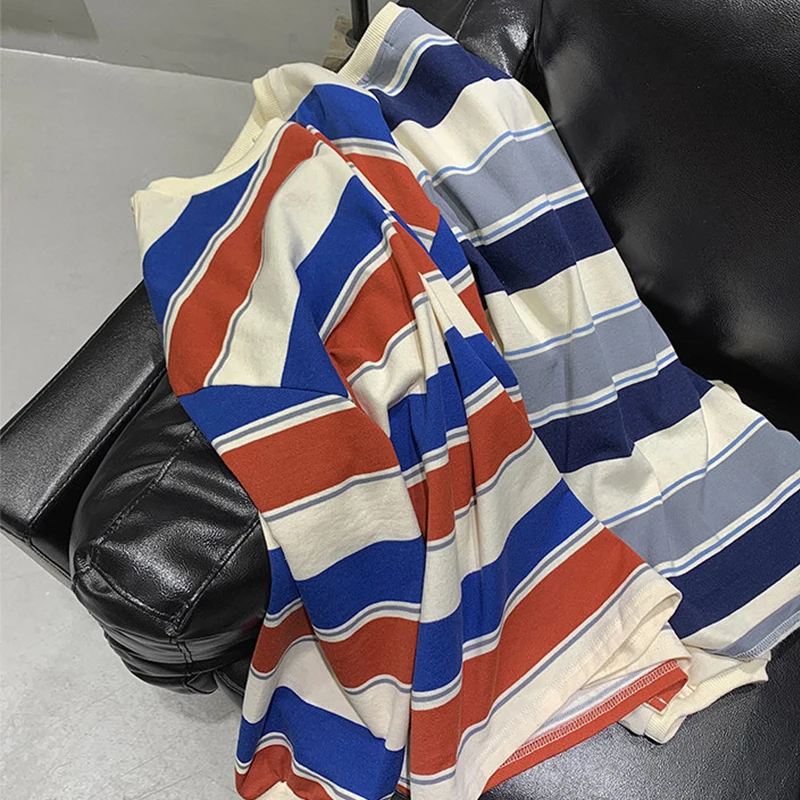 

Harajuku Casual High Street Stripe T-Shirt Long Sleeves Vintage Style All-Match Hit Color Clothes Fashion All-Match Streetwear