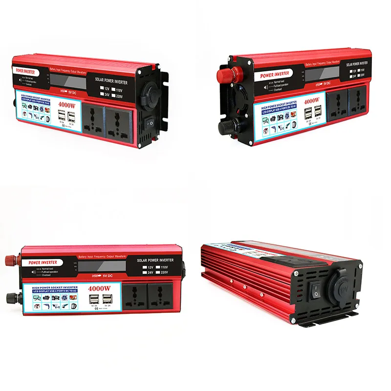 

Portable USB 12-220V 1000/4000W LCD 4 Ports 5V DC High Power Socket Inverter Voltage transformer Pure Sine Wave Power Inverter