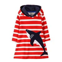 jumping meters new stripe sharks cotton hoodies dresses for autumn winter baby girls clothes fashion kids dress with hooded