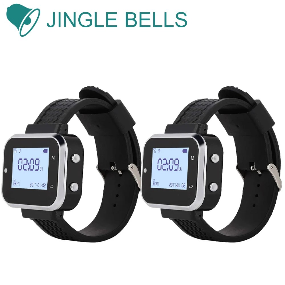 JINGLE BELLS 433MHz Wireless Watch Receiver Pager for Fast Food Shop Restaurant Cafe Clinic Calling System in Russian Spanish